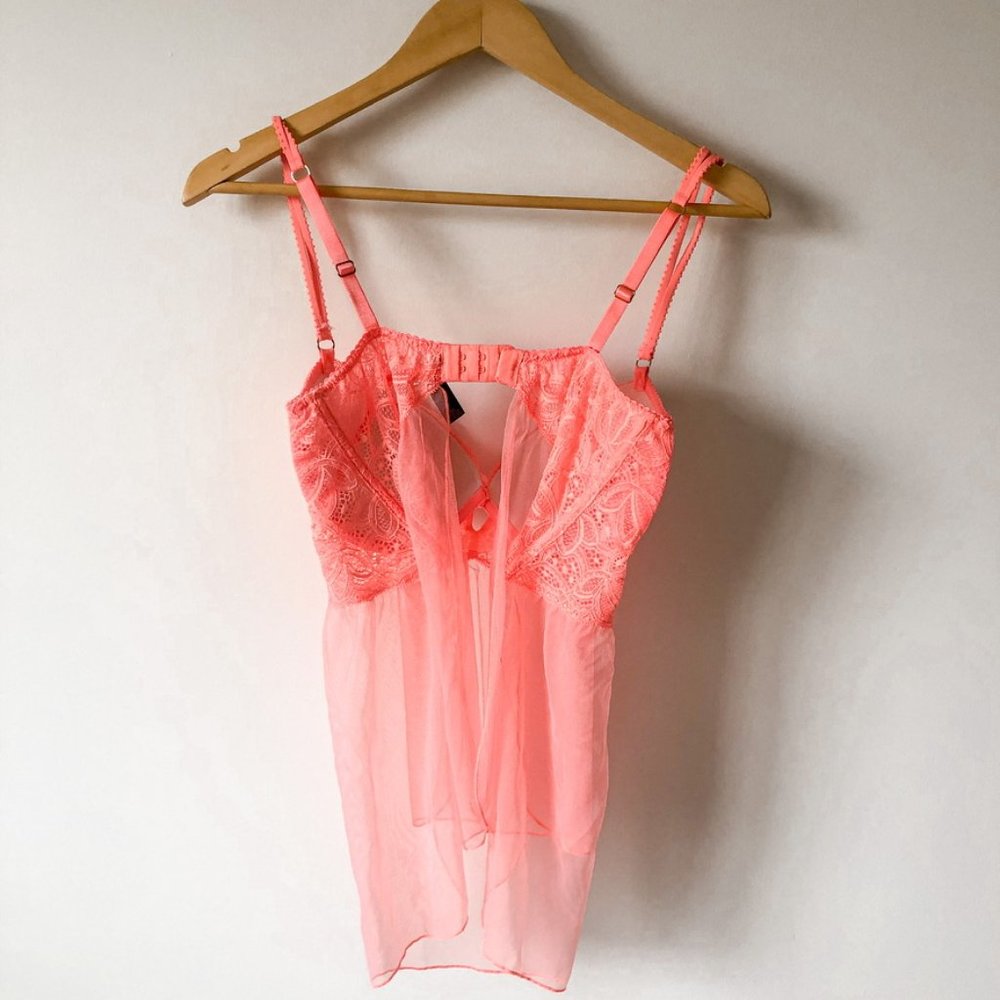 Victoria's Secret VS Coral Pink Lace Babydoll 36D - Picture 5 of 9